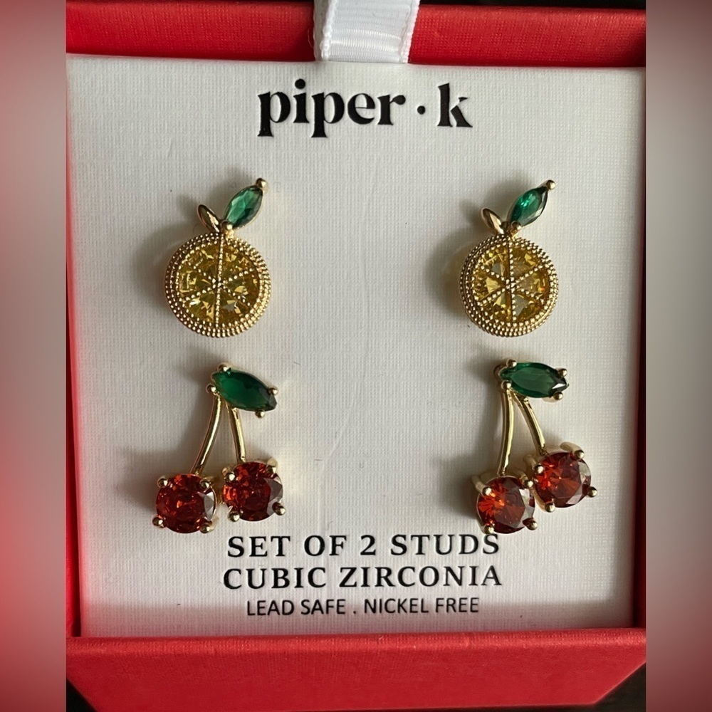 Piper Earrings,Piper Gold and Red Cherry Stud Earrings,Fruit Earrings. - Picture 2 of 9